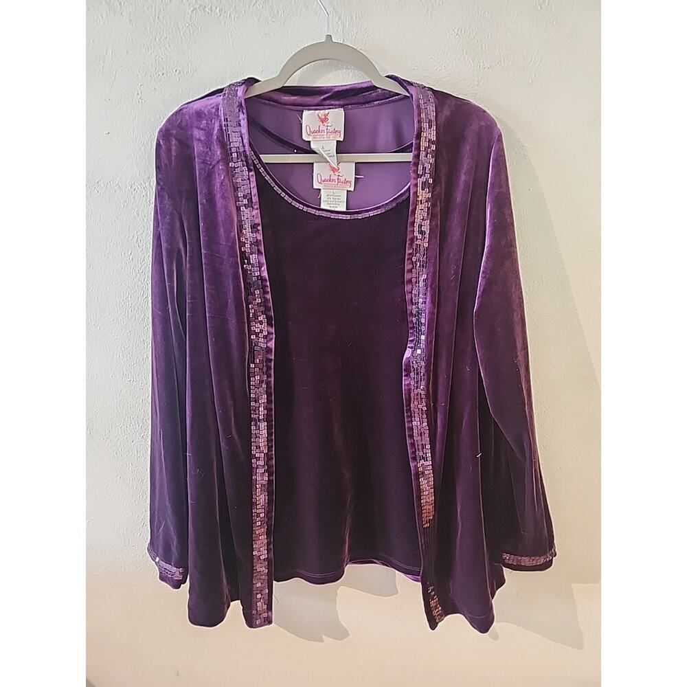 Quacker Factory 2 Piece Velvet Tank Top Hook Closer Beading Detail L PURPLE